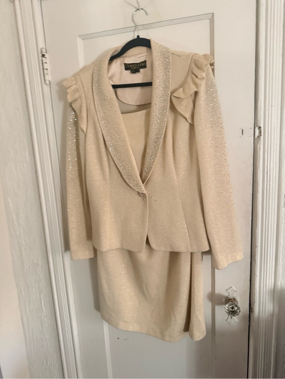 Lafayette 148 Cream Sparkle Womens Blazer & Skirt Set